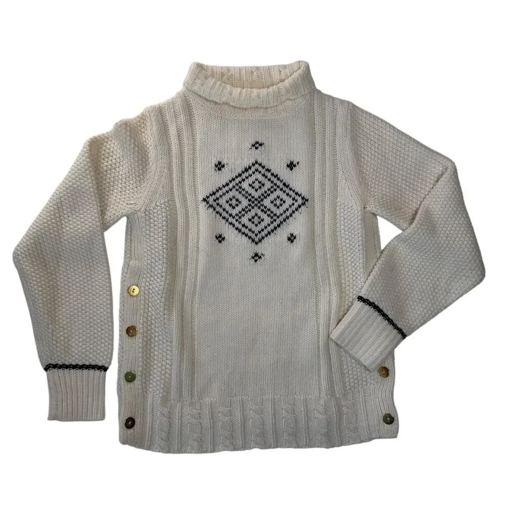 The Reeds X J Crew Side Button Sweater Cream Diamond Mock Neck Knit Women Size S